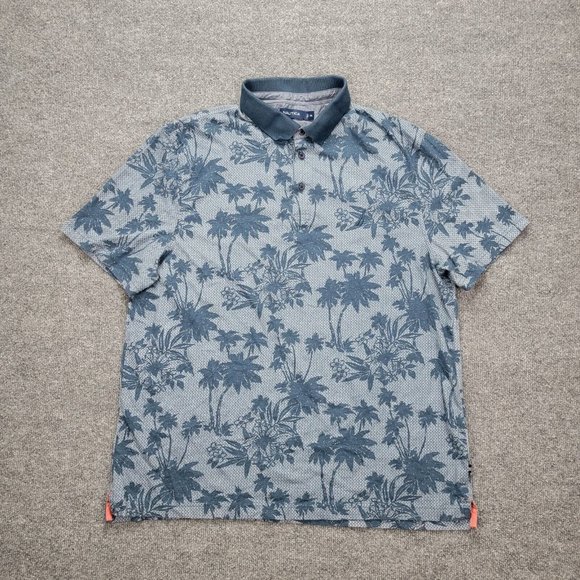 Nautica Polo Shirt‎ Mens 2XL Blue Palm Tree All Over Print Golf Beach Casual - Picture 1 of 8